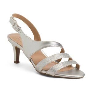 Naturalizer Womens Silver Open Toe Sling Back Kitten Heel Sandals Sz 8.5 New